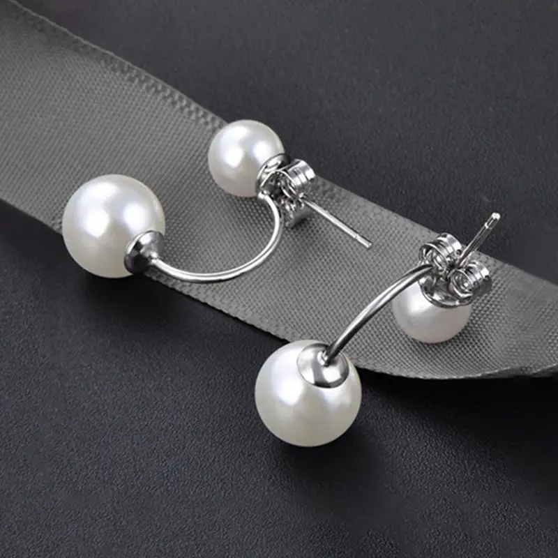 Genuine 925 Sterling Silver Woman\'s New Jewelry Fashion U Shape Pearl Stud Earrings XY0263