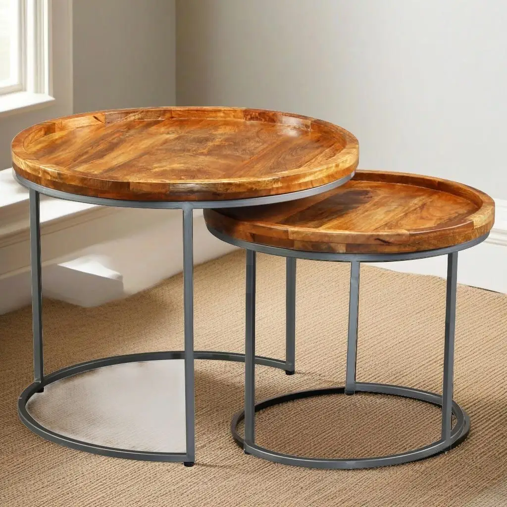 Conjunto de mesa lateral de madeira maciça de 2 peças – elegante e durável para móveis decorativos