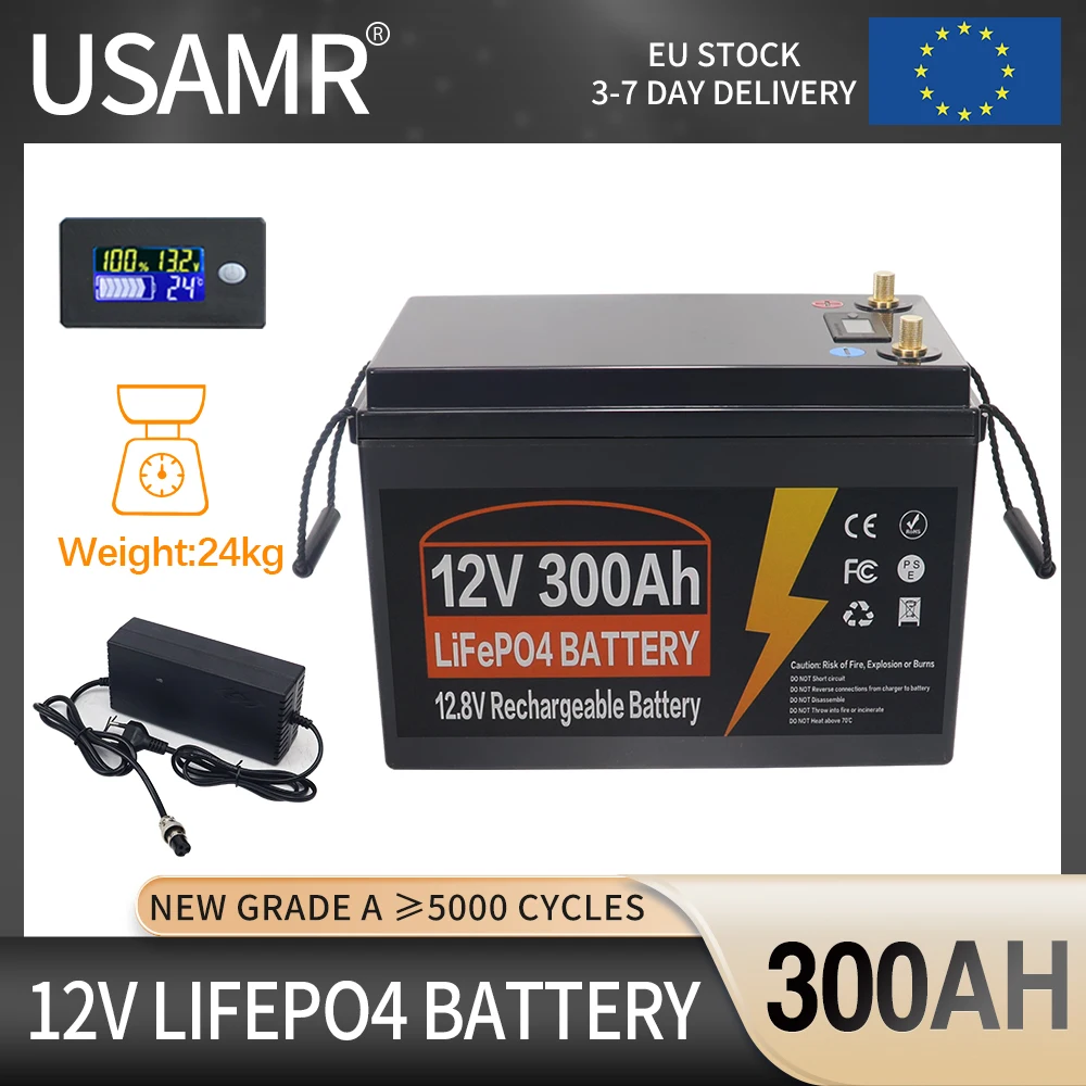 12V LiFePO4 Battery 300Ah 250Ah 200Ah Built-in BMS Lithium Iron Phosphate Cells Pack 5000+ Cycles For RV Campers Golf Cart Solar