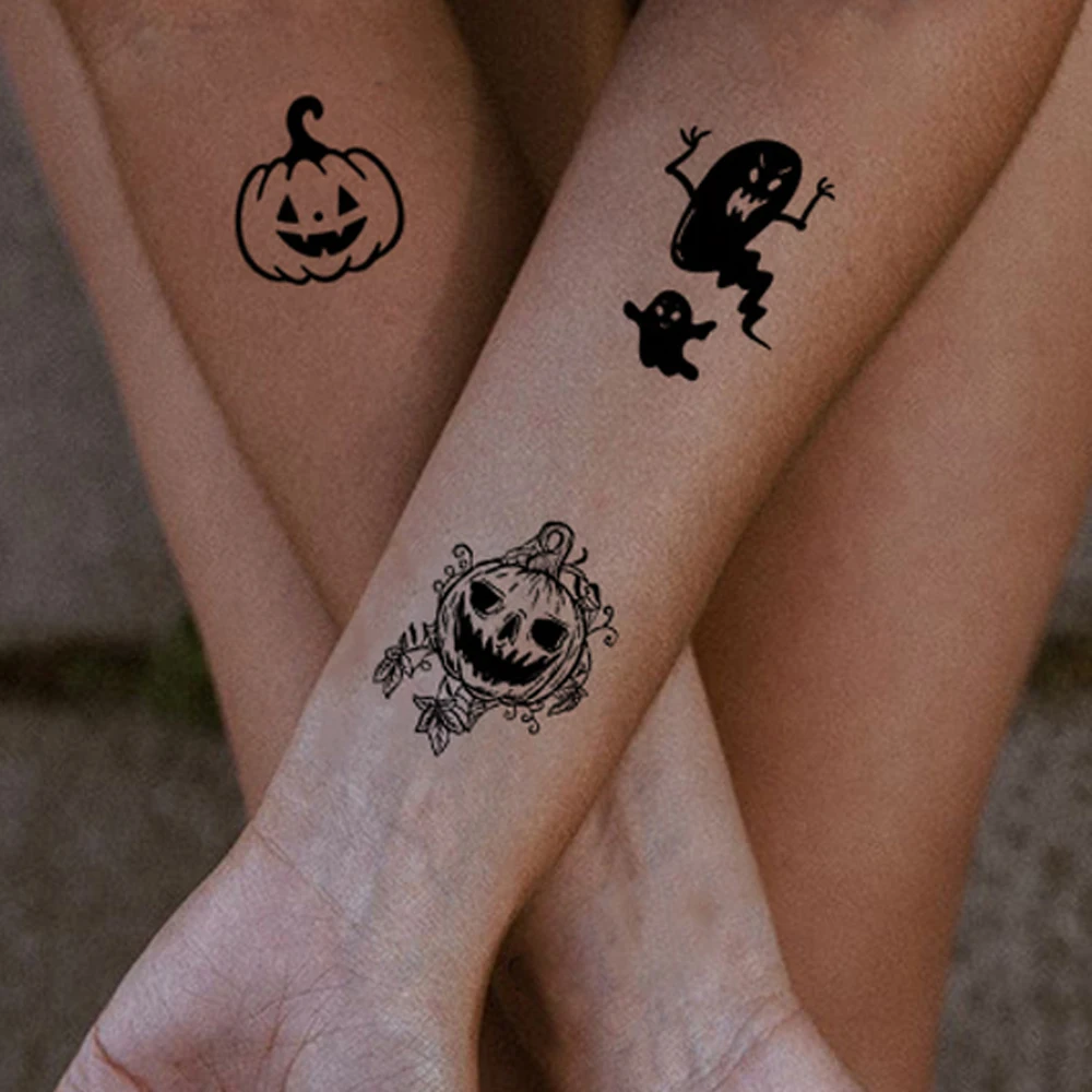 30pcs Waterproof Spider Bat Tattoo Stickers for Halloween Party Skull Pumpkin Temporary Fake Tattoo Body Decor