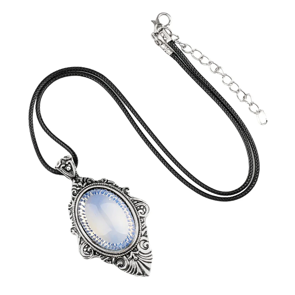 New Arrived Fashion Women Opalite Magic Mirror Necklace 45CM Chain Silver Alloy Gemstone Pendant Jewelry SN1951