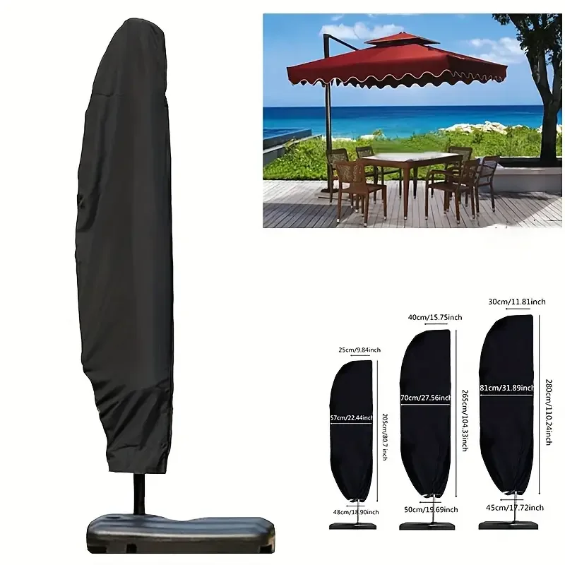 Black Waterproof Umbrella Cover 210D Oxford Cloth for Outdoor Garden Terrace Backyard Protection