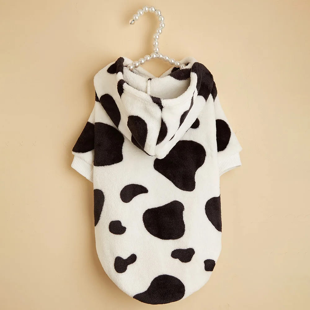 Cute Cow Dog Costume Warm Autumn Winter Hoodie Cow Pattern Clothing for Puppy Small Dogs Christmas Pets Gift Supplies 2023