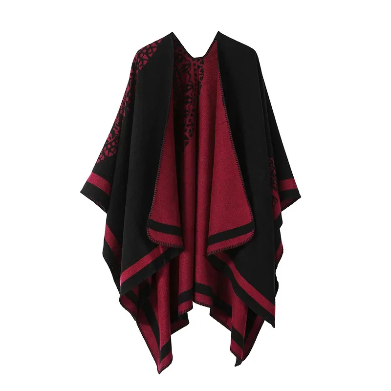 Châle double face pour femme, ponchos d'automne, mode rétro européenne et américaine, fourche fendue en jacquard, châle chaud épaissi, populaire