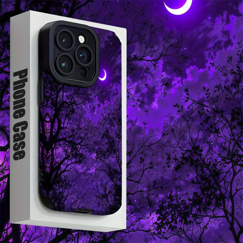 For Samsung S25 Purple Moon Night Sky Forest Aesthetic Matte Shockproof Compatible For Galaxy S25/S24/S23 and A Series Models