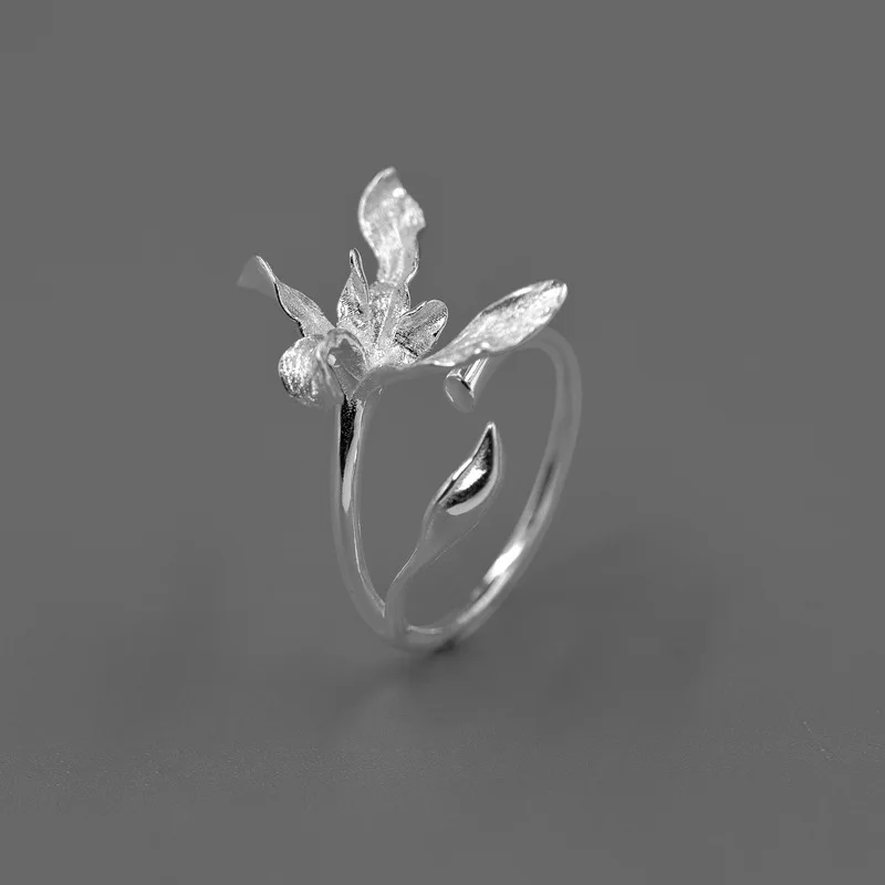 INATURE Elegant Orchid Flower Ring 925 Sterling Silver Adjustable Finger Rings for Women 2025 Jewelry Accessories