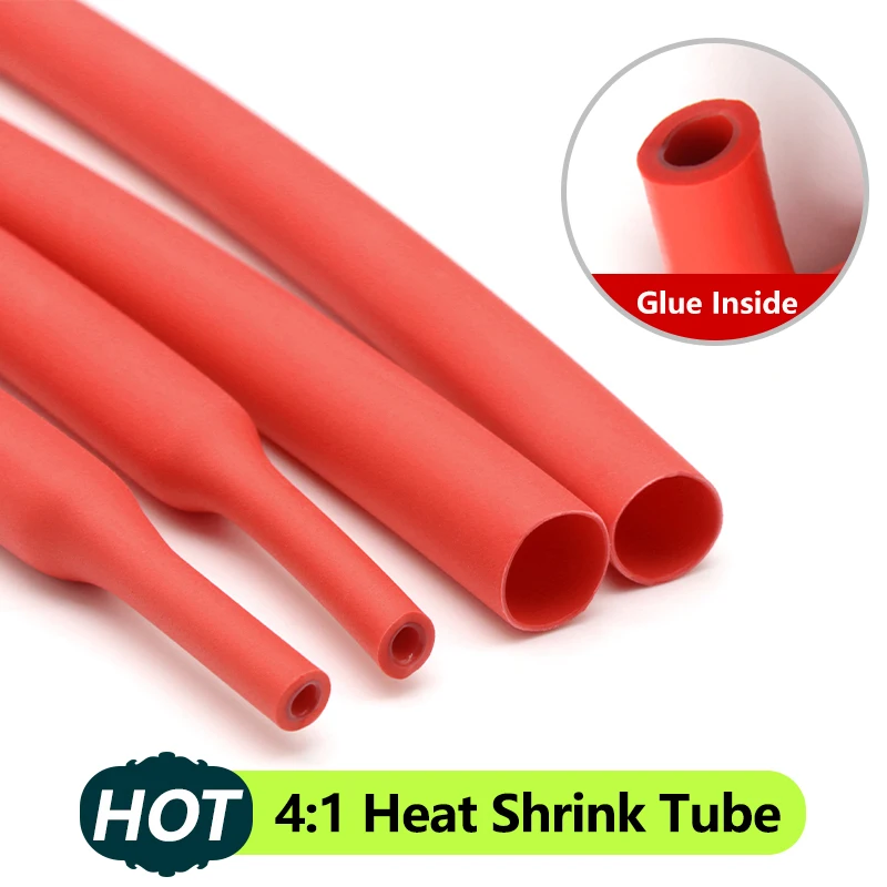 

1M~100M Red 4:1 Heat Shrink Tube with Glue Diameter 4 6 8 10.5 12 16 20 24 40 52mm Adhesive Sleeve Wrap Heat-shrinkable Sheath