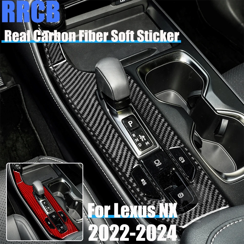 

Настоящее углеродное волокно, автомобильные аксессуары, центральная крышка панели переключения передач, мягкая наклейка для Lexus NX260 NX350H NX400H NX450H 2022 2023 2024