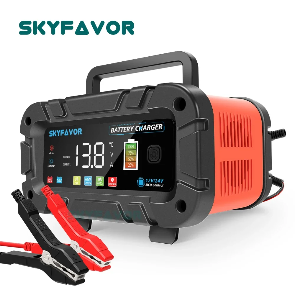 Automatic Smart 12V 24V Battery Charger 12V 24V 20A Fast Universal Lifepo4 Lead Acid Trickle Charger for Car Motorcycle Truck