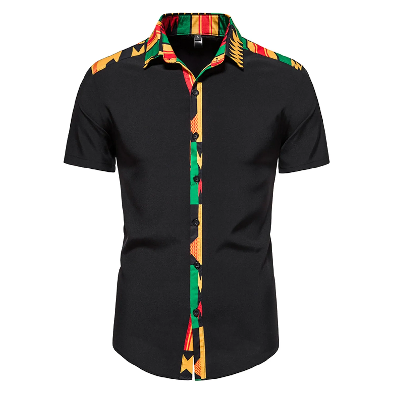 Dashiki African Mens Shirt Patchwork Pocket Africaine Print Shirt Men Ankara Style Short Sleeve Design Collar Mens Dress Shirts