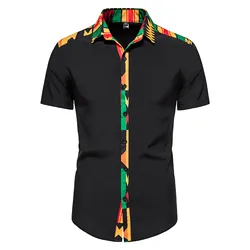 Dashiki African Mens Shirt Patchwork Pocket Africaine Print Shirt Men Ankara Style Short Sleeve Design Collar Mens Dress Shirts