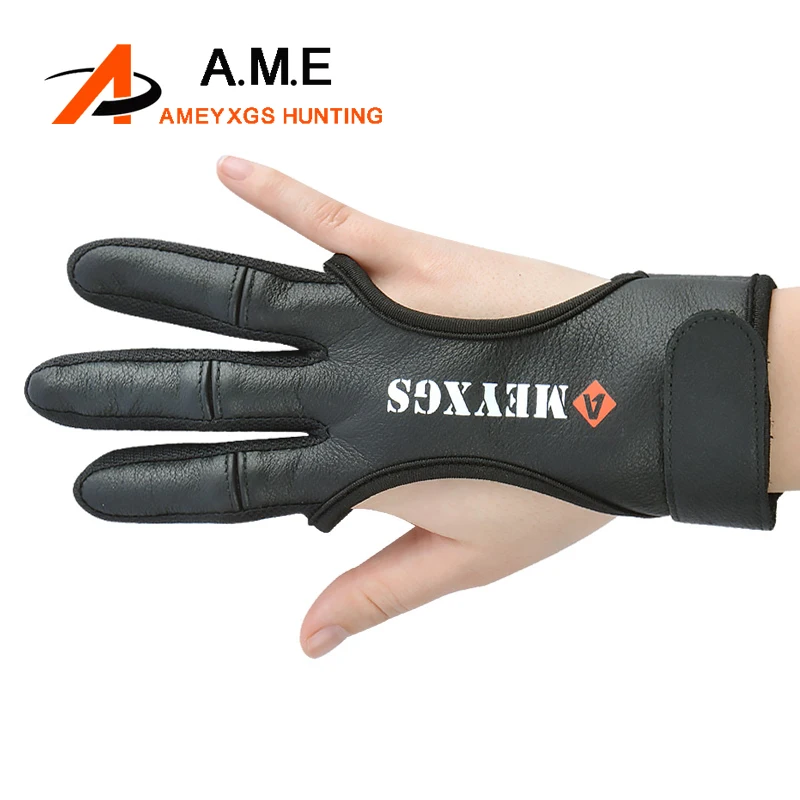 1PC 3 Finger Gloves Leather in Black High Elastic Hand Protection Archery Protective Gloves for Archery Hunting Shooting