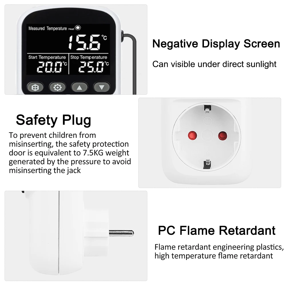 Negative Display EU Timer Socket Switch Thermostat Digital Temperature Controller Low energy consumption wide-angle