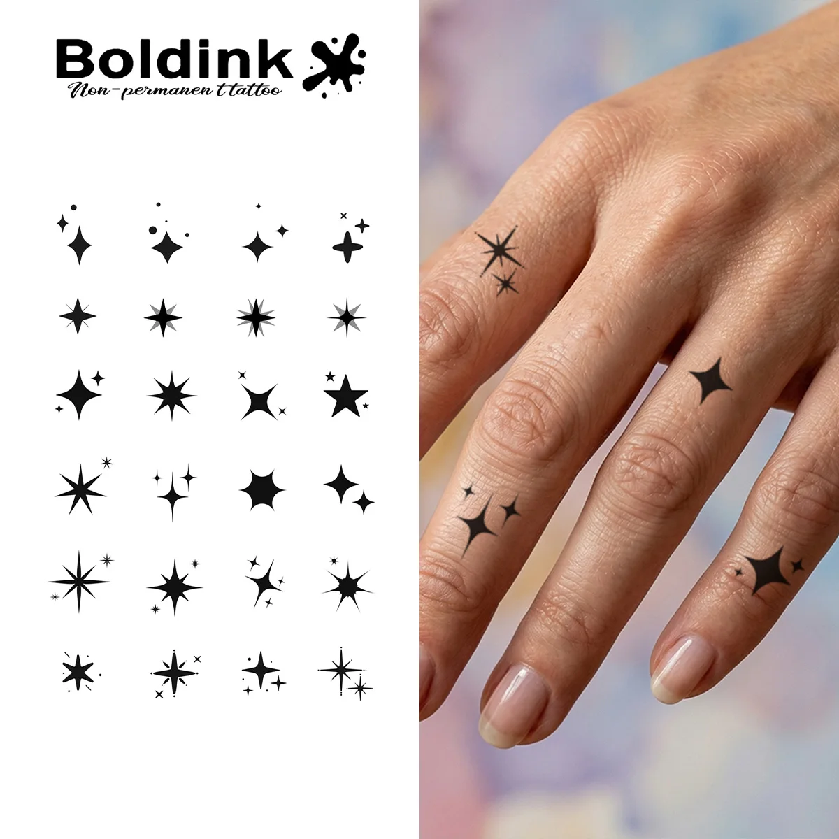 BOLDINK Pure Black Silhouette Mini Star Moisturizing Tattoo Sticker Unisex Fashion Design Easy Apply Waterproof Lasts 1-2 Week