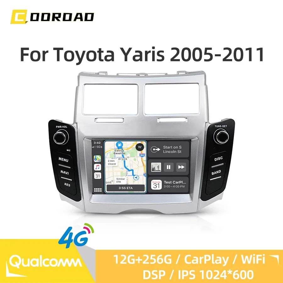 12G 256G Android 13.0 Car Multimedia Player CarPlay GPS Navigation Bluetooth 4G WiFi DSP Car Radio For Toyota Yaris 2005-2011