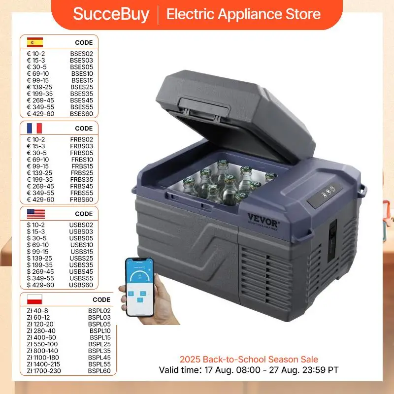 VEVOR Frigorifero per Auto, Congelatore Portatile Zona Singola 12 L 12 Volt, Gamma Regolabile da -20 ~ 20 ℃, Dispositivo di Raffreddamento a Compressore 12/24 V CC e 100-240 V CA per Campeggio Camper