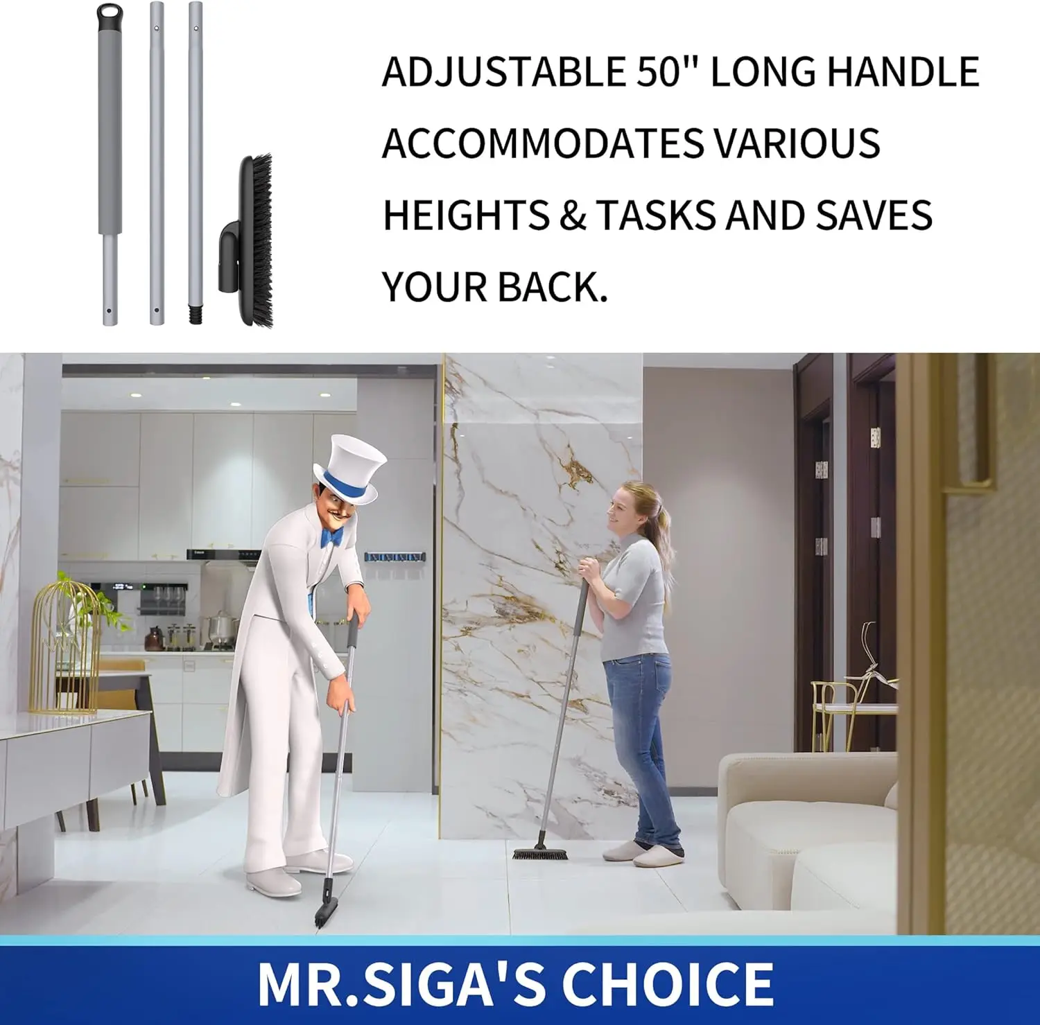 Heavy Duty Grout Scrub Brush with Long Handle | Shower Floor Scrubber for Cleaning, Tile Scrub Brush with Stiff Bristles