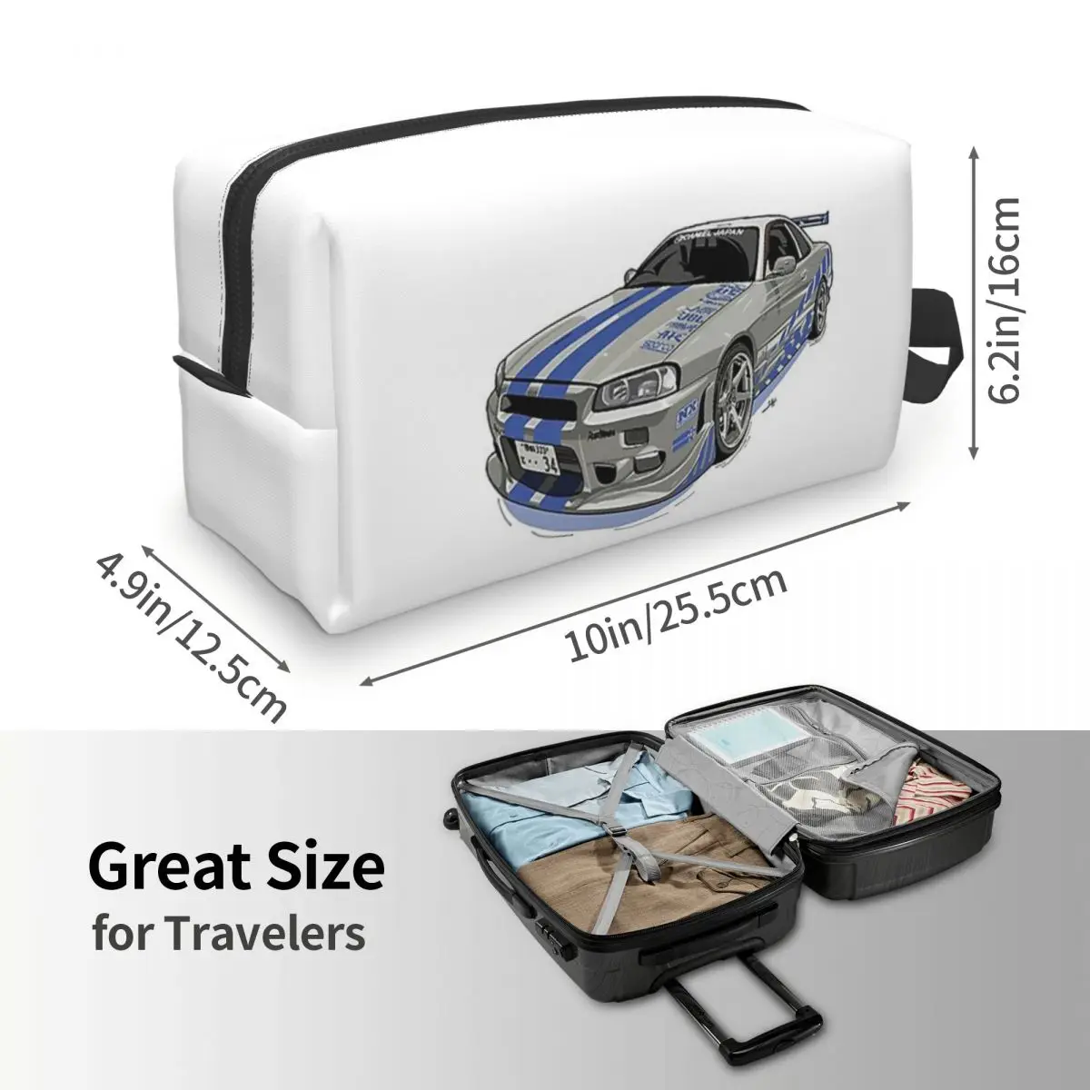 Fast And Furious Skyline Makeup Bag Cosmetic Organizer Storage Dopp Kit Toiletry Cosmetic Bag for Women Beauty Travel