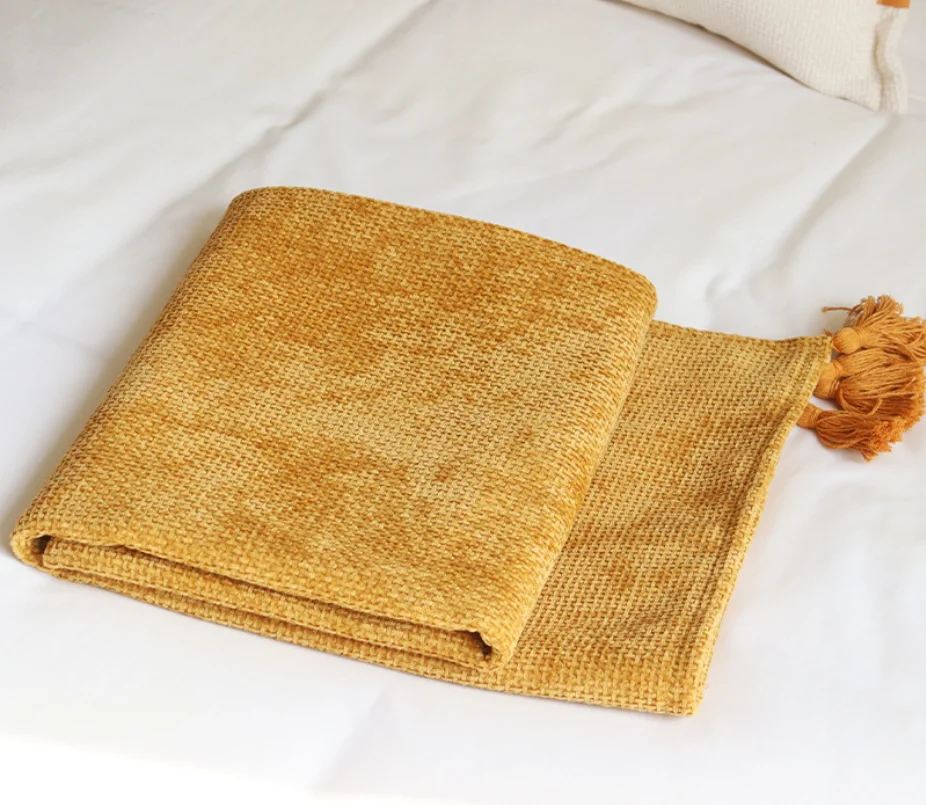 Luxury Thick Chenille Wicker Texture Bed Runner Bed Cover Homestay Hotel Bed End Throw Blanket