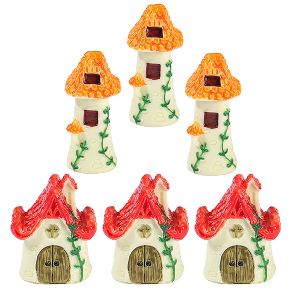 

6 Pcs Micro Landscape Decoration Tiny Houses Resin Crafts Miniature Realistic Ornament Home Garden Yard Decorative