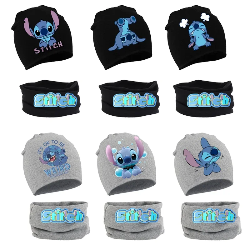 Disney Stitch Baby Hat Scarf Cartoon Anime Winter Warm Cotton Comfortable Woolen Cap Collar Suit Kids Birthday Cute Kawaii Gifts