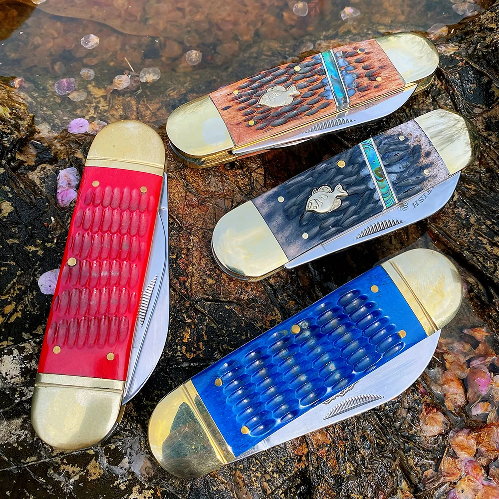 물고기 슬립 조인트 접이식 블레이드 포켓 나이프 클래식 전통 사냥 낚시 캠핑 전술 고품질