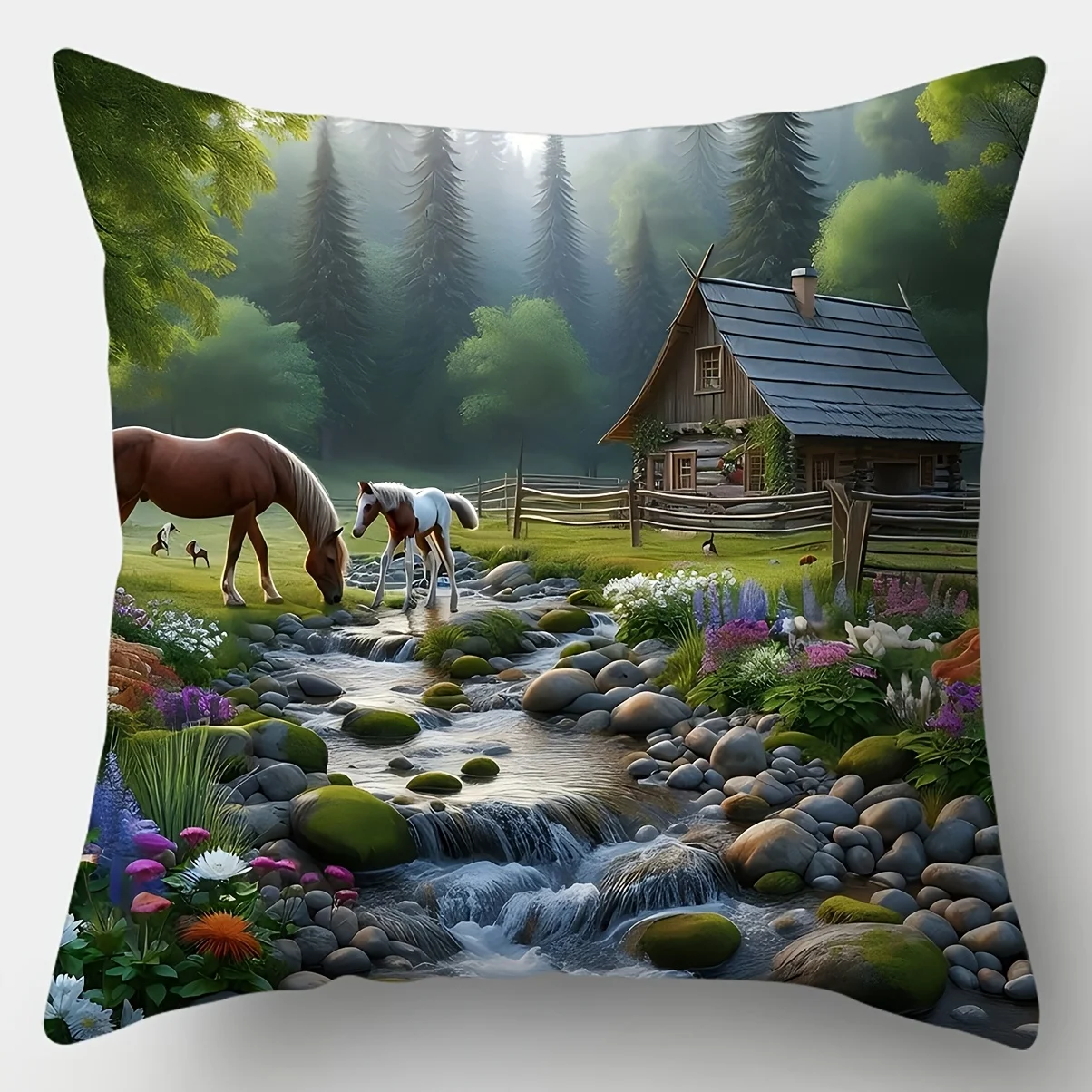 4Pcs Countryside Pillow Covers 45x45cm Double-sided Printed Farm House Horse Sheep Cushion Cases Nature Scenery Decor No Insert