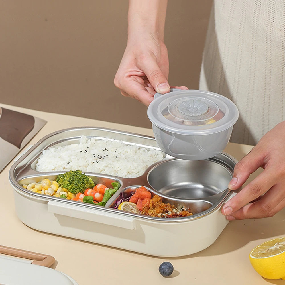 Stainless Steel Lunch Box Kids Thermo Lunch Box Portable Bento Box Food Storage Container for Adult with Leak-proof Soup Bowl