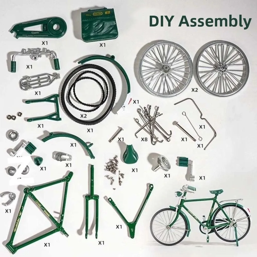 Modello di bicicletta di assemblaggio in scala 1:10 Kit modello di bici di simulazione fai-da-te retrò in lega autoassemblata Mini 28 bicicletta Big Bar