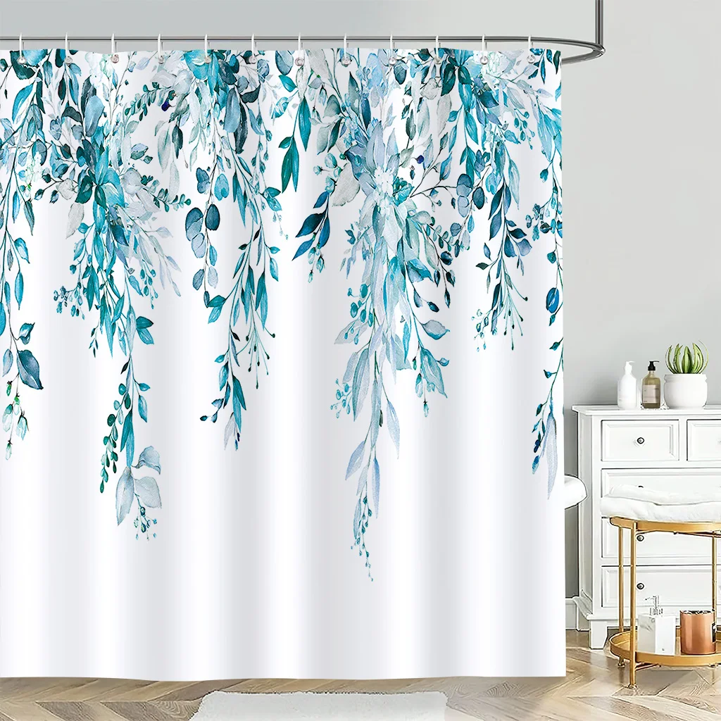 

Bathroom Waterproof Partition Shower Curtain, Floral Leaf Colorful Print Pattern, Bathtub Decorative Curtain, Can Be Customized