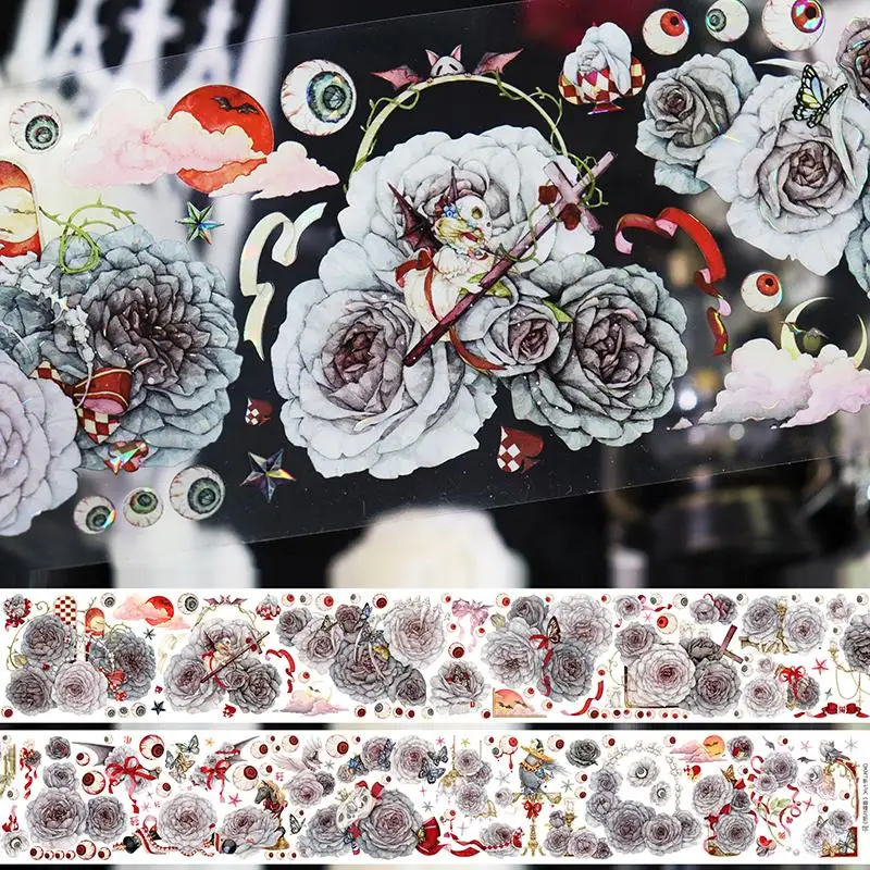 Dark style flower shiny Journal Background PET Washi Tape