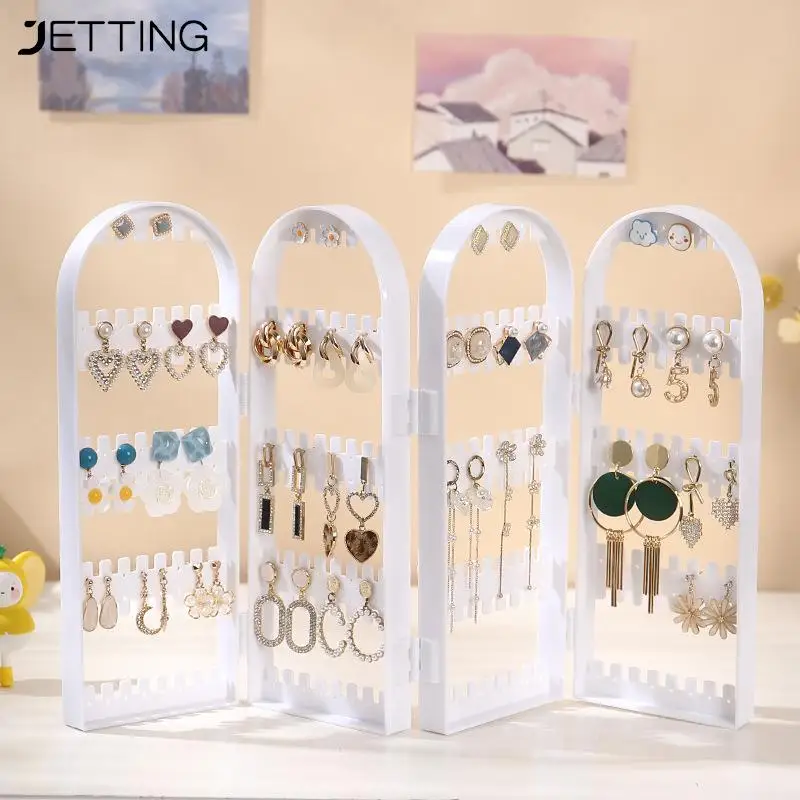 

2-6 Fans Panels Screen Organizer Storage Box Folding Earrings Studs Display Rack Necklace Jewelry Shelf Stand Holder