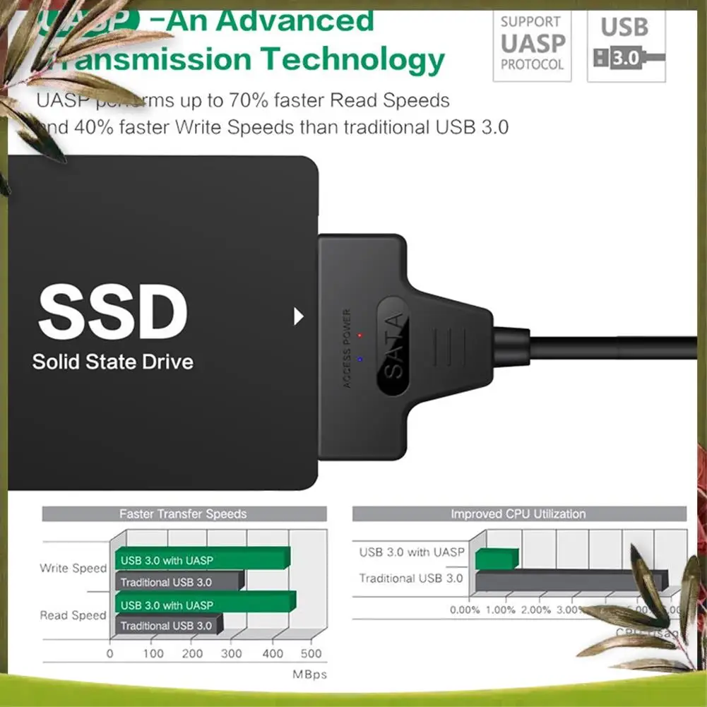 New-2 In 1 SATA To USB 3.0 Cable SATA To Type C External Hard Drive 22Pin Converter Adapter For 2.5 Inch HDD/SSD