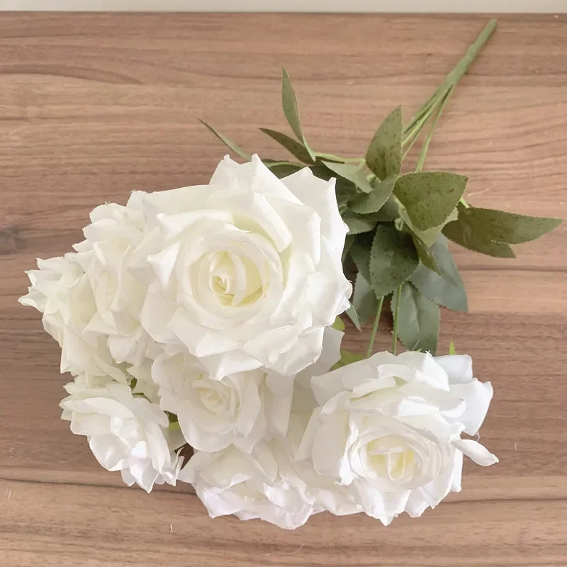 9 رؤساء الورود باقة زهرة اصطناعية الحليب الأبيض العاجي الأبيض الورد وهمية غرفة المعيشة الديكور الزفاف