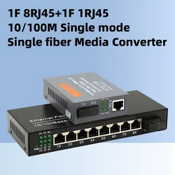 Transceptor de fibra SC 1 fibra 8rj45 + 1 1 RJ45, 10/100m, convertidor de medios, transceptor de fibra, 20km, 1310, 1550nm, 1 par