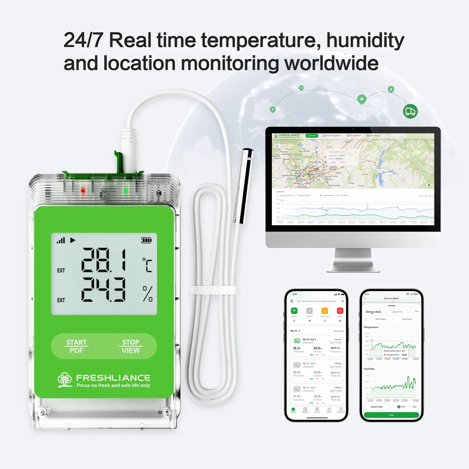 Real time fridge temperature monitor sensor wifi humidity and temperature recorder data logger humidity