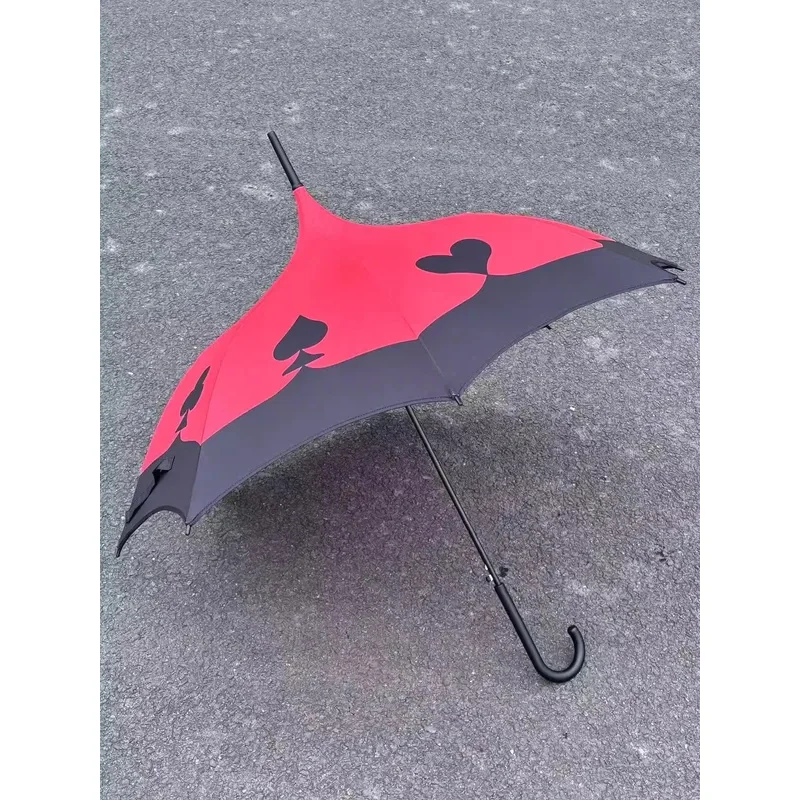 قشر تأثيري حلي قشر مظلة Hazbin تأثيري فندق أحمر أسود القلب مظلة هالوين حزب قشر مقبض طويل مظلة PY ^ 0!