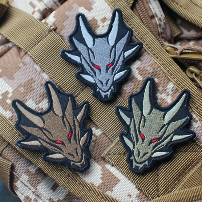 Dragon Head Embroidery Hook and Loop Patches Dragon Totem Decoration Sticker Dragon Power Armband Morale Badge Backpack Patch