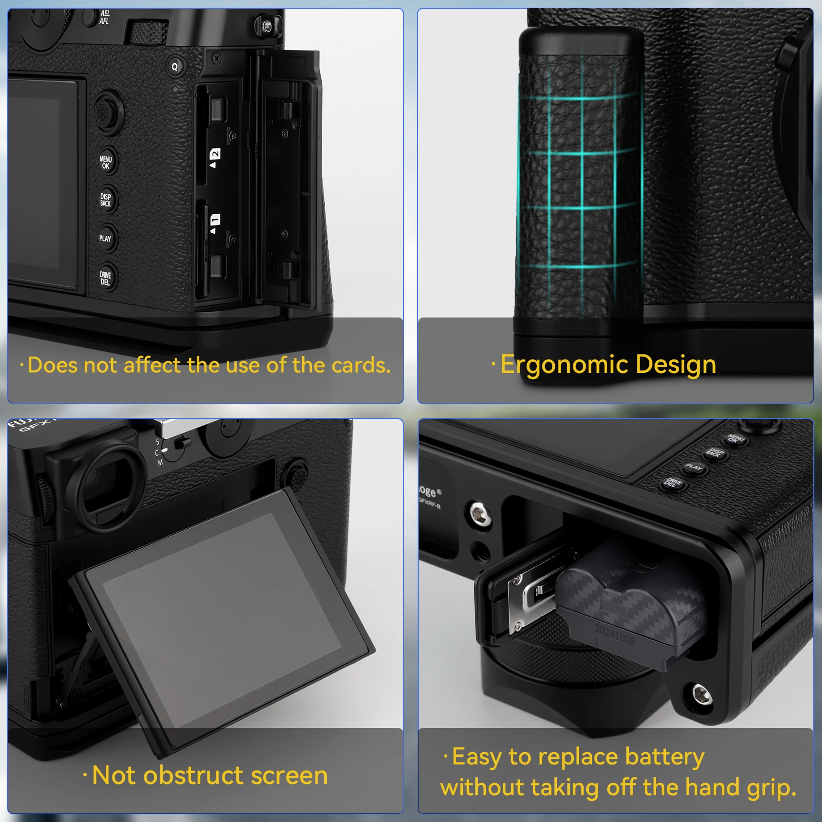 Haoge Handgriff für Fujifilm GFX100RF Kameragehäuse L-förmiger Griffhalter HG-GFXRF-B Schwarz mit Arca-Swiss Standardplatte – Detail 4
