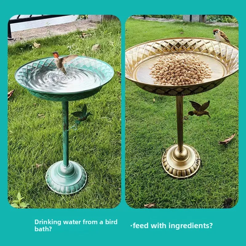 Vintage Iron Bird Feeder Outdoor Bird Bath Basin Lawn Garden Decor