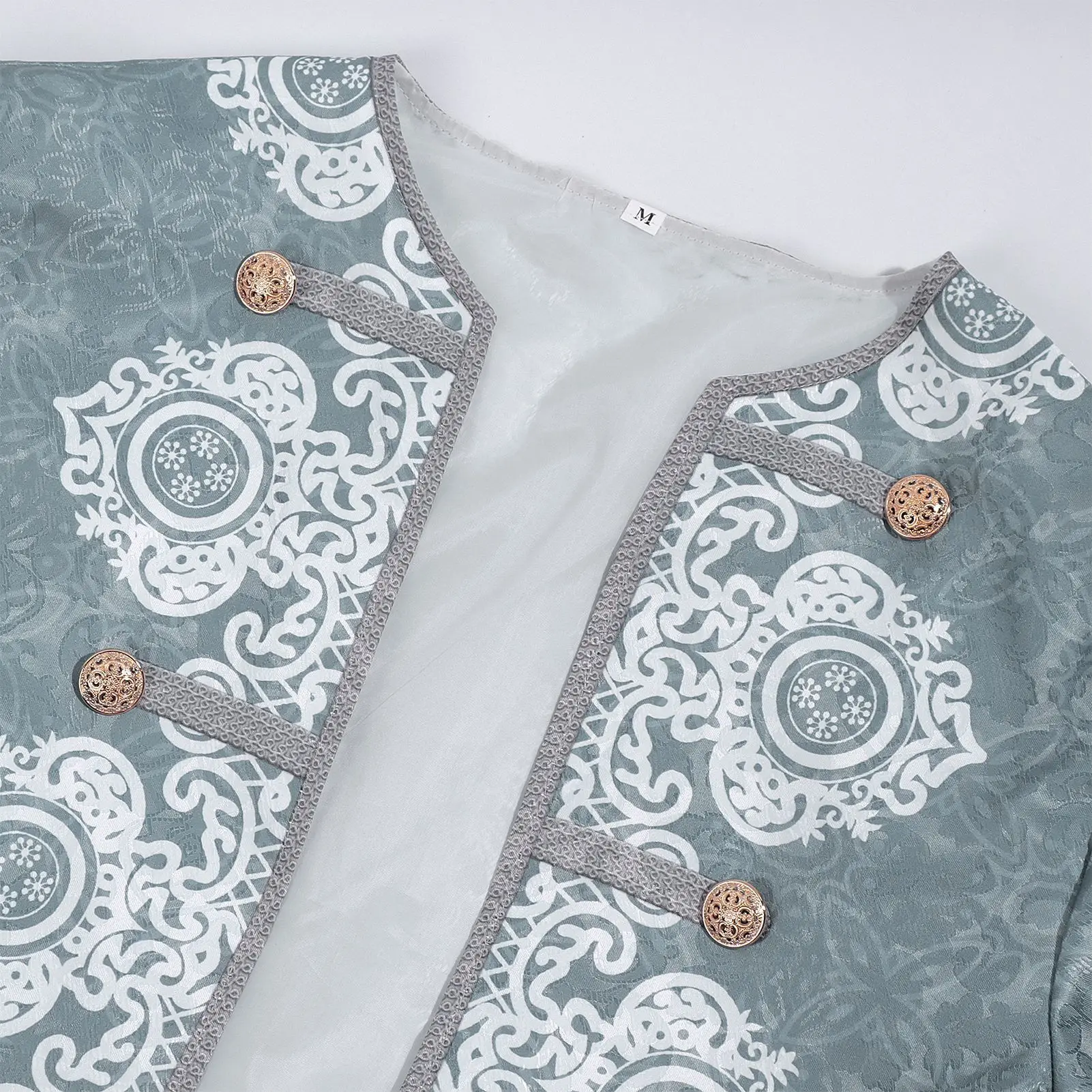 Herren Vintage Viktorianisches Edles Prinzenkostüm Grau-Weißer Jacquard-Stickmantel Mittelalterliches Königliches Cosplay Theater-Party-Faschingskostüm – Detail 7