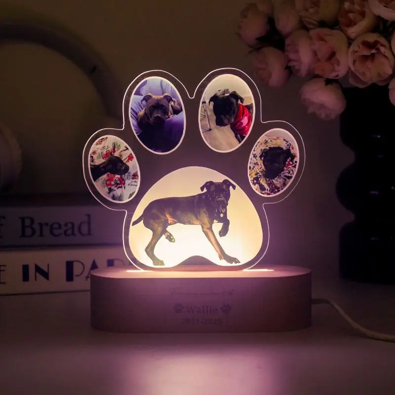Custom Pet Memorial Night Light - Upload Your Cat/Dog Photo, Personalized LED Lamp for Pet Lovers