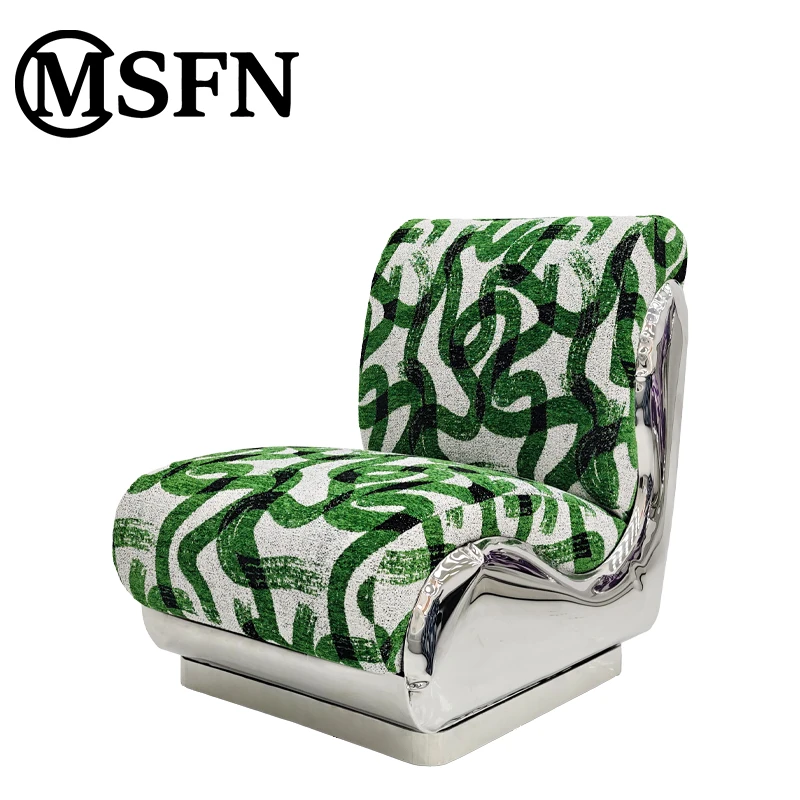 

Original Design Fabric Accent Chair Polished Stainless Steel Frame for Living Rooms Design Showrooms Boutique Spaces