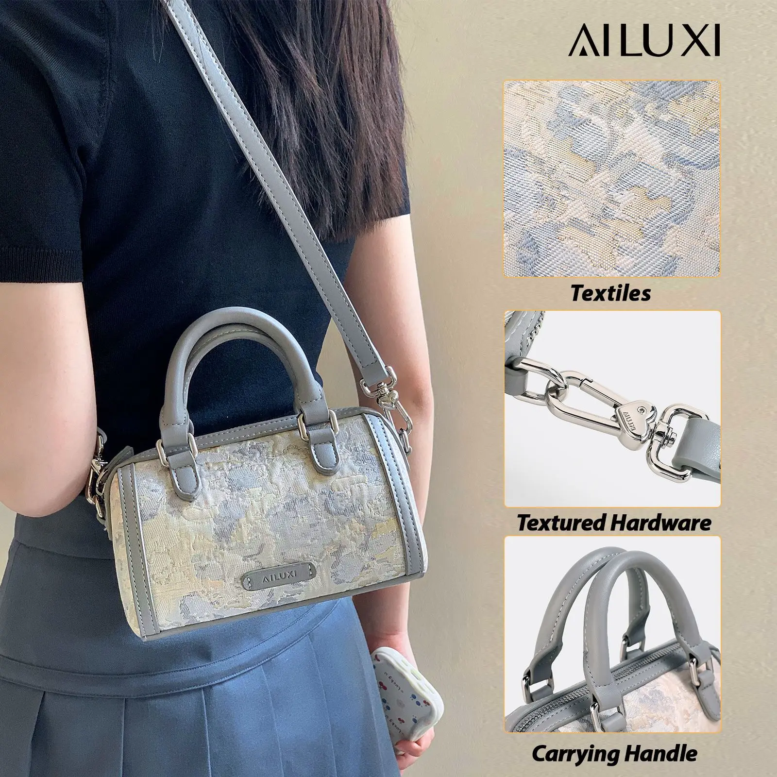 

AILUXI Boston Bowling Bag For Women 2025 New Summer One Shoulder Crossbody Bag PU Leather Handbag Original Female Square Bag