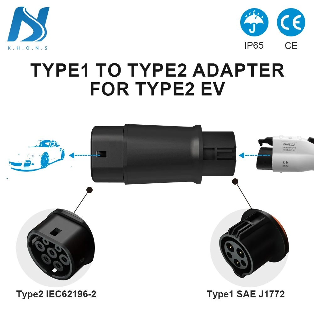 

Khons Type1 To Type2 Electric Car Adapter EVES Convertor Sae J1772 to IEC62196-2 EV Charging Connector For Type2 Electric Car