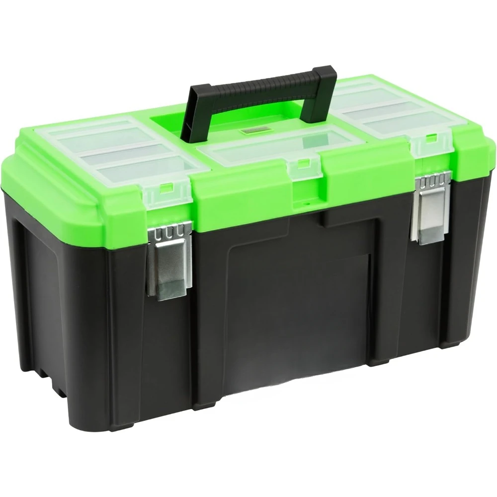 

22160 19" Toolbox with Removable Tray, Large Plastic Tool Box With Handle, Multiple Compartment Storage Case With