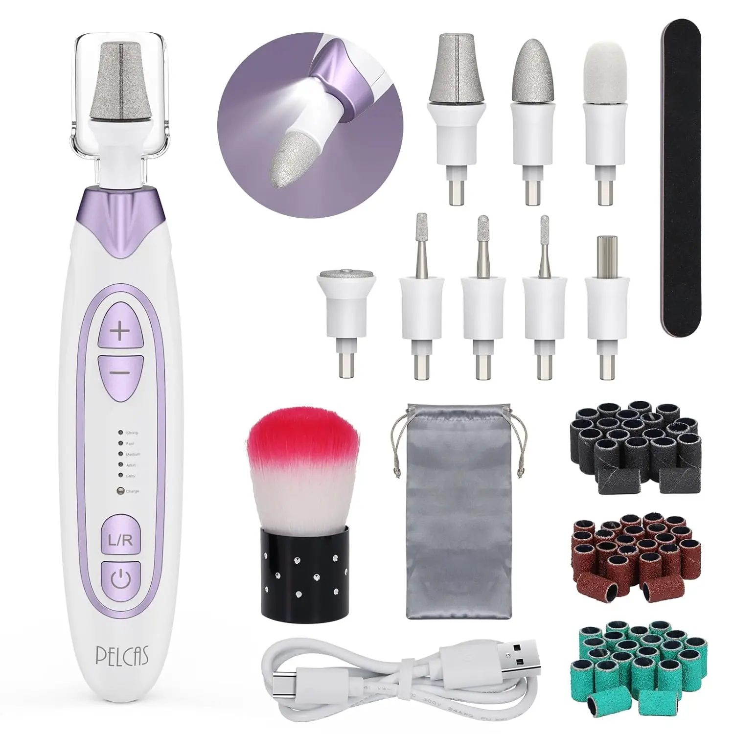 

Electric Toenail Grinder for Thick Nails, Cordless Nail Drill with LED Light, 5 Speeds Manicure Pedicure Kit for Human and Pet