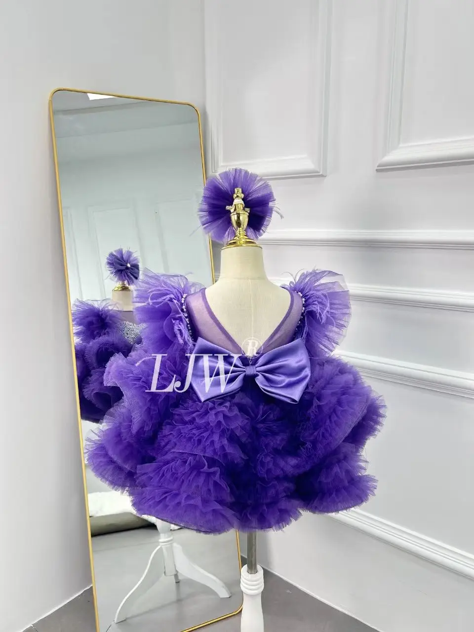 0-12 Year Old Baby Pearl Feather Birthday Party Fluffy Evening Dress  formal first year Christmas costume wedding fluffy princes