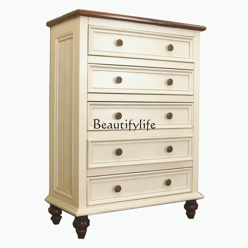 Pure Solid Wood Chest of Drawers American Chest of Drawers Floor Locker Mediterranean Storage Cabinet Chest of Drawer