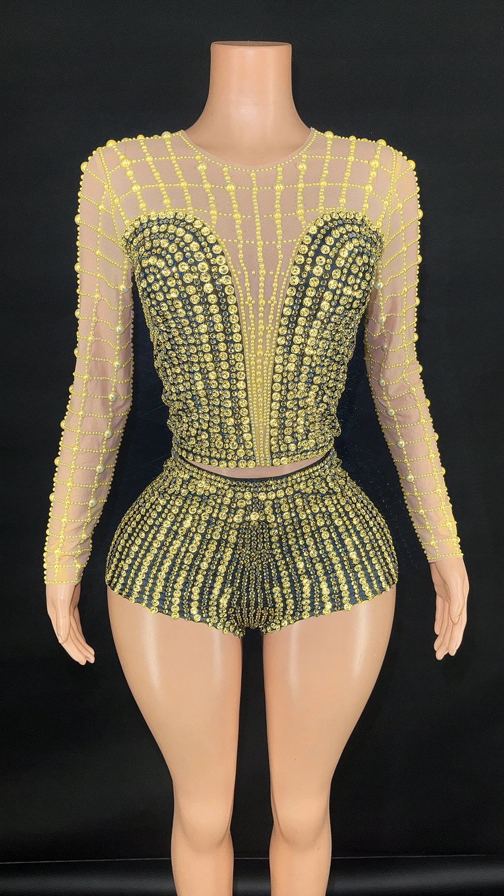 nyoor Two-Piece Rhinestone Pearl Set Black-S 5